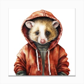 Watercolour Cartoon Opossum In A Hoodie 1 Canvas Print