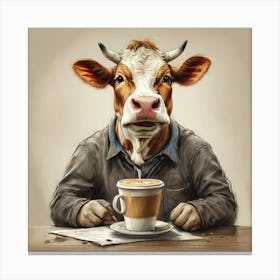 Cow With A Cup Of Coffee 4 Canvas Print