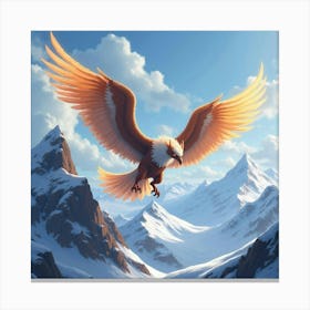 A Griffin Soaring With Glowing Wings Over A Snowy Mountain 1 Canvas Print