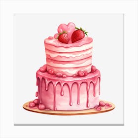 Pink Cake With Strawberries 1 Canvas Print