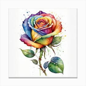 Rainbow Rose in watercolor Canvas Print