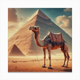 Camel Infront Of Great Pyramid Canvas Print