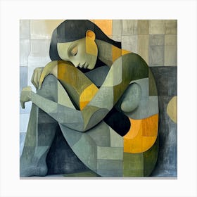 Abstract Woman Pose In Sage Green Contemporary Canvas Print