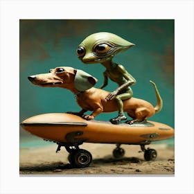 Aliens On A Skateboard Canvas Print