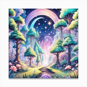 A Fantasy Forest With Twinkling Stars In Pastel Tone Square Composition 391 Canvas Print