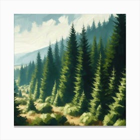 Forest Landscape, Acrylic Painting Style 3 Canvas Print