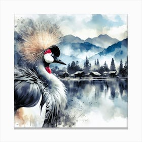 Crowned Crane in Lake - Wild Bird Artwork 128 Canvas Print