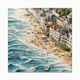 Aerial Beach View Watercolour Art Print 4 Canvas Print