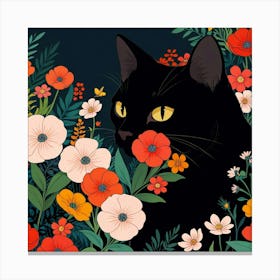 Black Cat In Flowers 6 Canvas Print