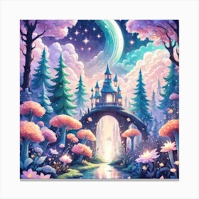 A Fantasy Forest With Twinkling Stars In Pastel Tone Square Composition 104 Canvas Print