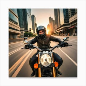 Man Riding Motorcycle In City 1 Canvas Print