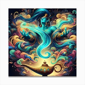 A Colorful Genie Coming Out Of A Bottle Canvas Print