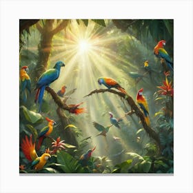 Parrots In The Jungle Paintings Art Print 1 Canvas Print