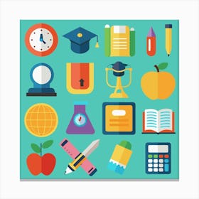 Set Of Education Icons In Flat Design Canvas Print