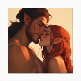 Kissing Elves Canvas Print