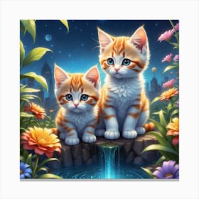 Two Kittens By The Water Canvas Print