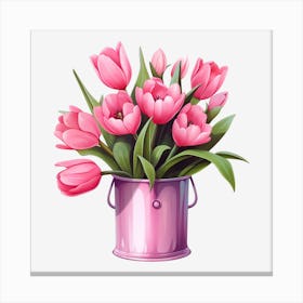 Pink Tulips In A Bucket 1 Canvas Print