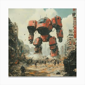 Giant Robot In A City Art Canvas Print