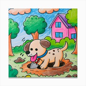 Dog Digging In The Yard Canvas Print