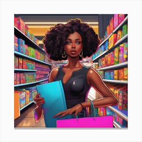 Afro Girl In A Grocery Store Canvas Print