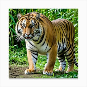 Tiger Feline Carnivore Striped Majestic Powerful Wildcat Big Cat Roaring Stealthy Predator Canvas Print