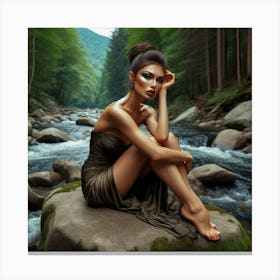 Beautiful Woman In The Forest Photo Canvas Print