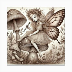 Fairy On Mushroom Canvas Print