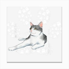 Halloween Turkish Angora Tuxedo Cat Ghosts Cat Paw Canvas Print