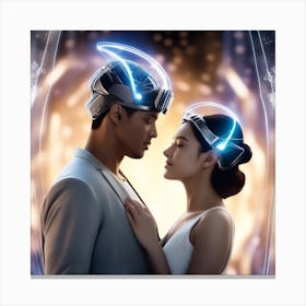 Man And Woman In A Futuristic Helmet Canvas Print