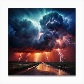 Lightning Over A Road Canvas Print