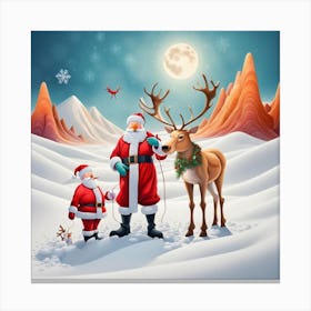 Santa Claus And Reindeer Canvas Print