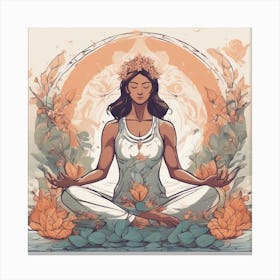 A Serene Depiction Of A Yoga Pose, Surrounded By Elements Of Nature (E Canvas Print