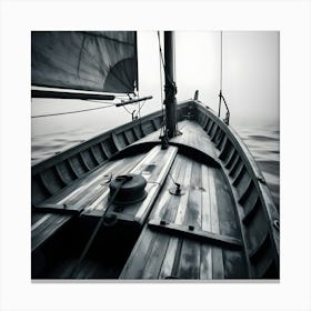 High Contrast Black And White Image Of A Weathered Vintage Boat With Worn Wooden Planks, (2) (1) Canvas Print