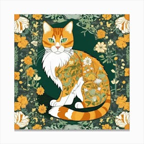 william morris art with ginger Tabby Cat Canvas Print