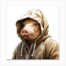 Watercolour Cartoon Warthog In A Hoodie Canvas Print