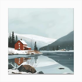 Winter House By The Lake Canvas Print