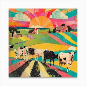 Retro Rainbow Cow Collage 2 Canvas Print