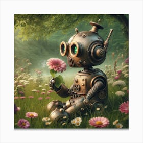 Robot With Flowers Canvas Print