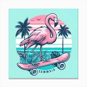 Flamingo On Skateboard 1 Canvas Print