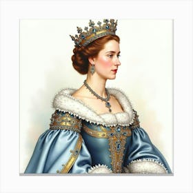 Watercolor Portrait Of Queen Elizabeth I, Jewel Encrusted Gown, Regal 1 Canvas Print