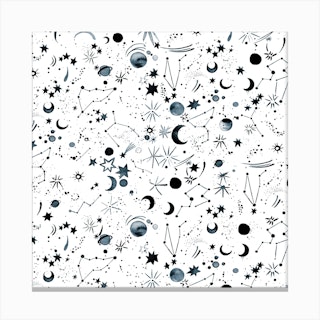 Horoscope Constellations Planets Moons White Square Canvas Print