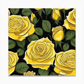 Yellow Roses On Black Background 4 Canvas Print