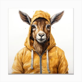 Watercolour Cartoon Chamois In A Hoodie 3 Canvas Print