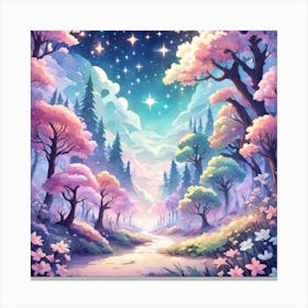 A Fantasy Forest With Twinkling Stars In Pastel Tone Square Composition 30 Canvas Print