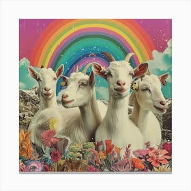 Retro Rainbow Magical Goats Canvas Print