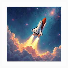 Space Shuttle In A Watercolor Fantastical Galaxy Dream 1 Canvas Print