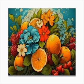 Floral and orange fruit illustration design Canvas Print