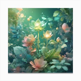 Illustration of plants, Fantasy Flowers Splash 1 Canvas Print