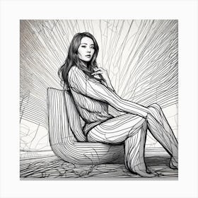 Portrait of a woman drawn with lines Canvas Print