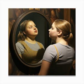 Portrait Of A Girl In A Mirror Canvas Print
